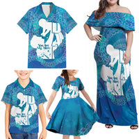 Turquoise Polynesia Father's Day Family Matching Off Shoulder Maxi Dress and Hawaiian Shirt Dad You Are My Hero LT14 - Polynesian Pride