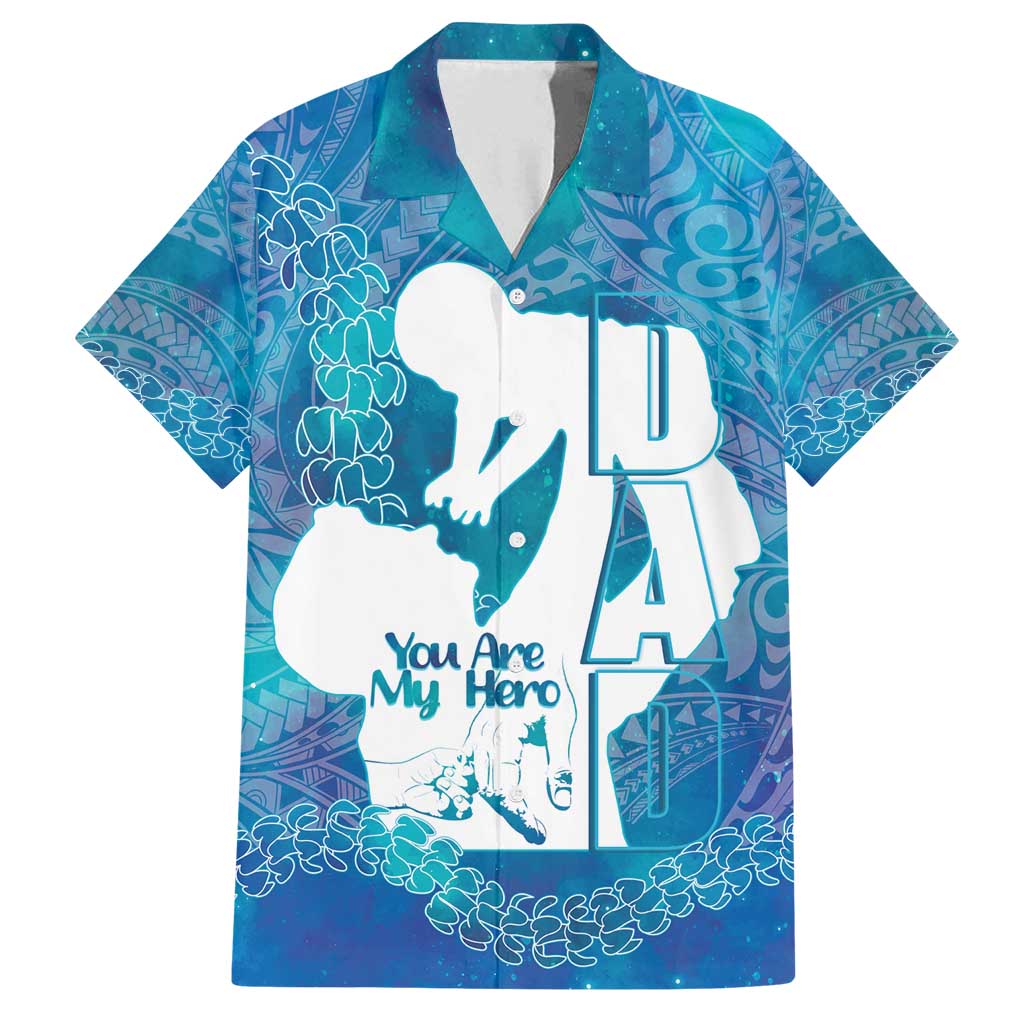 Turquoise Polynesia Father's Day Family Matching Off Shoulder Maxi Dress and Hawaiian Shirt Dad You Are My Hero LT14 Dad's Shirt - Short Sleeve Turquoise - Polynesian Pride
