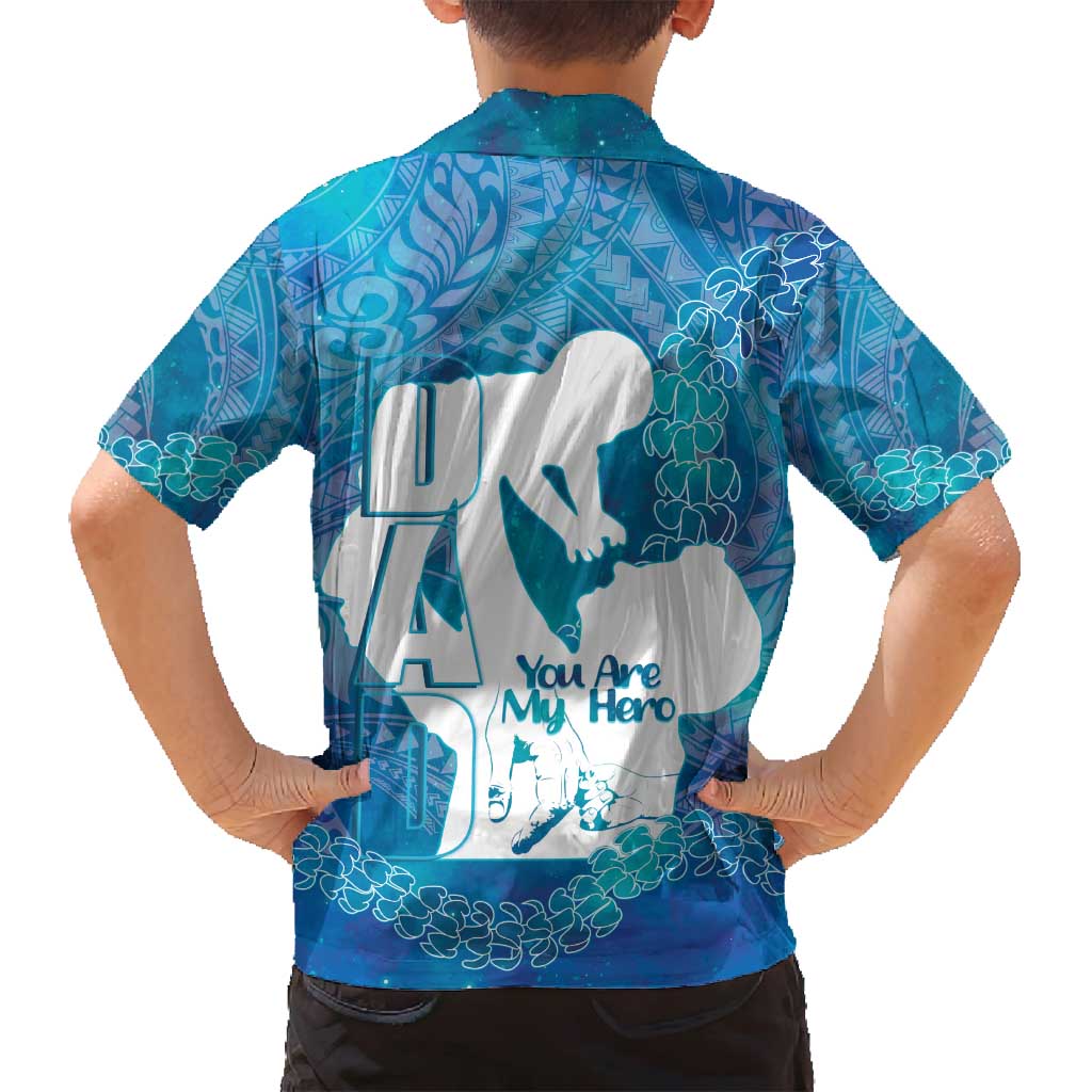 Turquoise Polynesia Father's Day Family Matching Off Shoulder Short Dress and Hawaiian Shirt Dad You Are My Hero LT14 - Polynesian Pride