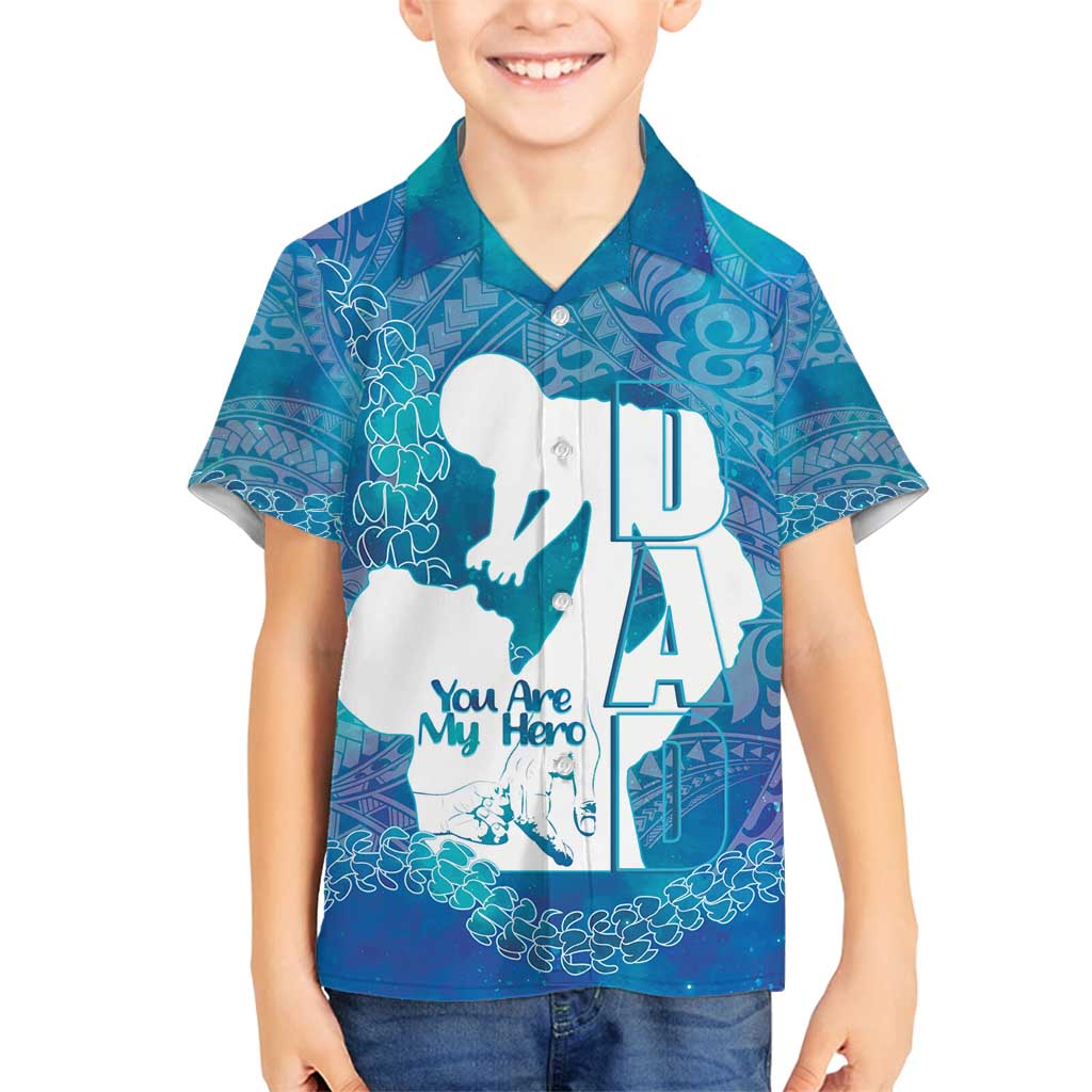Turquoise Polynesia Father's Day Family Matching Off Shoulder Short Dress and Hawaiian Shirt Dad You Are My Hero LT14 Son's Shirt Turquoise - Polynesian Pride