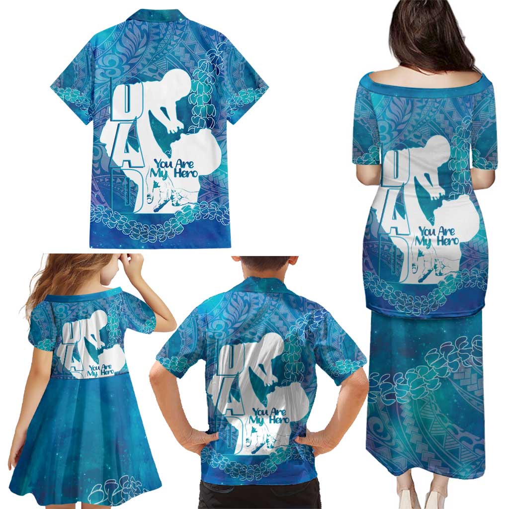 Turquoise Polynesia Father's Day Family Matching Puletasi and Hawaiian Shirt Dad You Are My Hero LT14 - Polynesian Pride