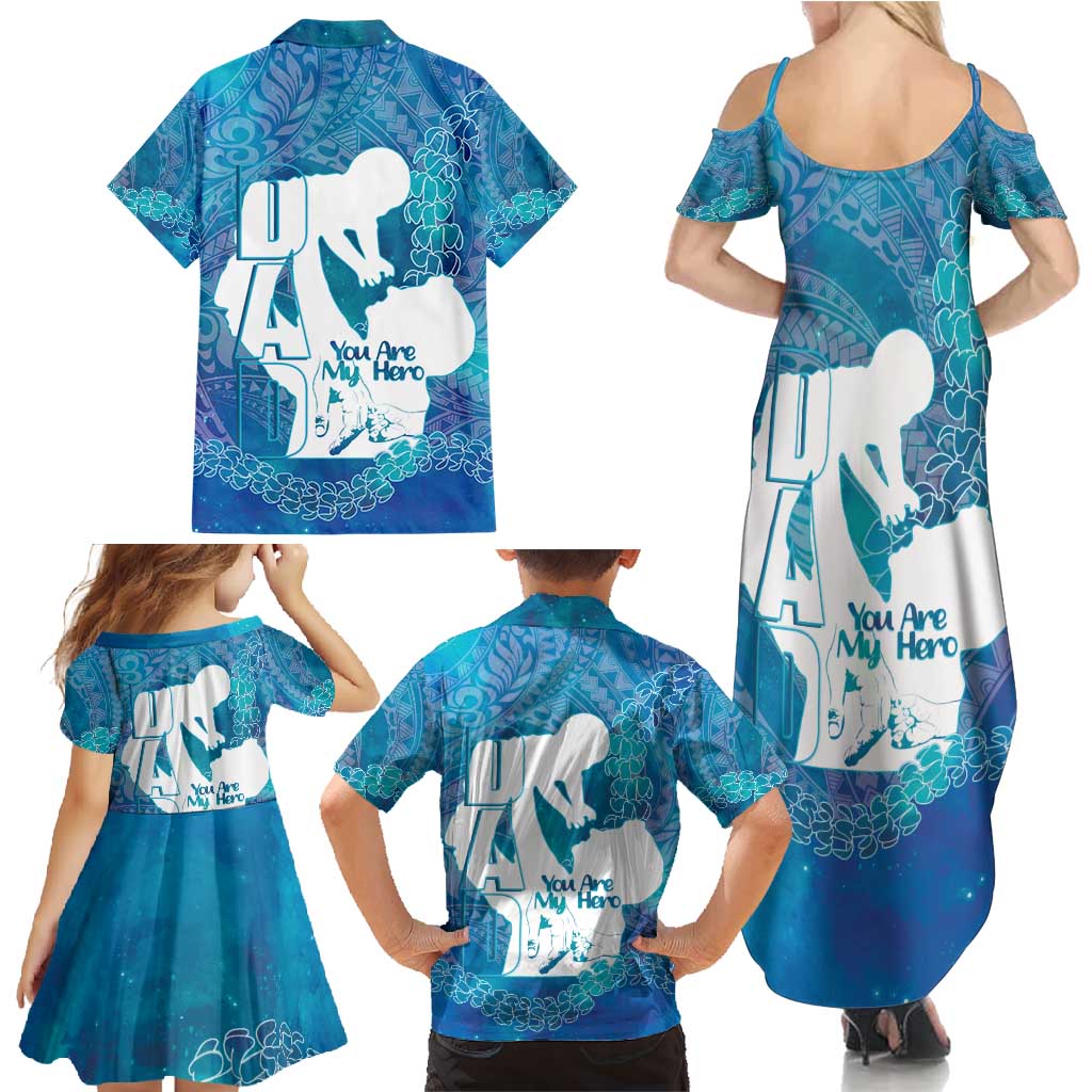 Turquoise Polynesia Father's Day Family Matching Summer Maxi Dress and Hawaiian Shirt Dad You Are My Hero LT14 - Polynesian Pride