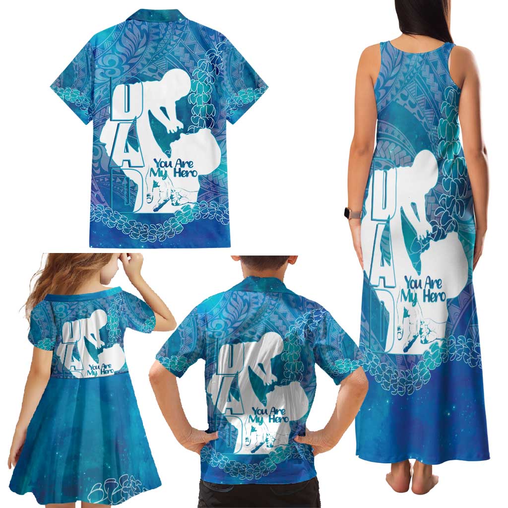 Turquoise Polynesia Father's Day Family Matching Tank Maxi Dress and Hawaiian Shirt Dad You Are My Hero LT14 - Polynesian Pride