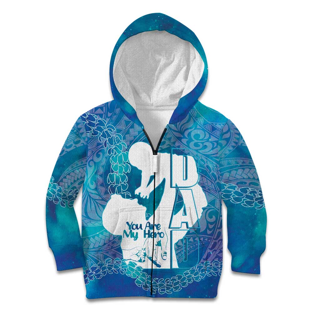 Turquoise Polynesia Father's Day Kid Hoodie Dad You Are My Hero
