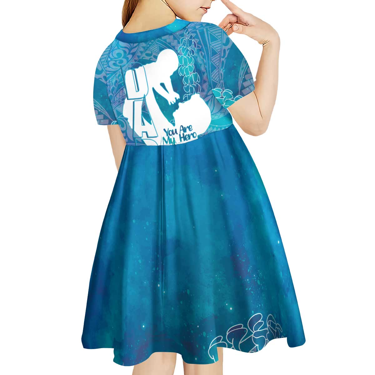 Turquoise Polynesia Father's Day Kid Short Sleeve Dress Dad You Are My Hero