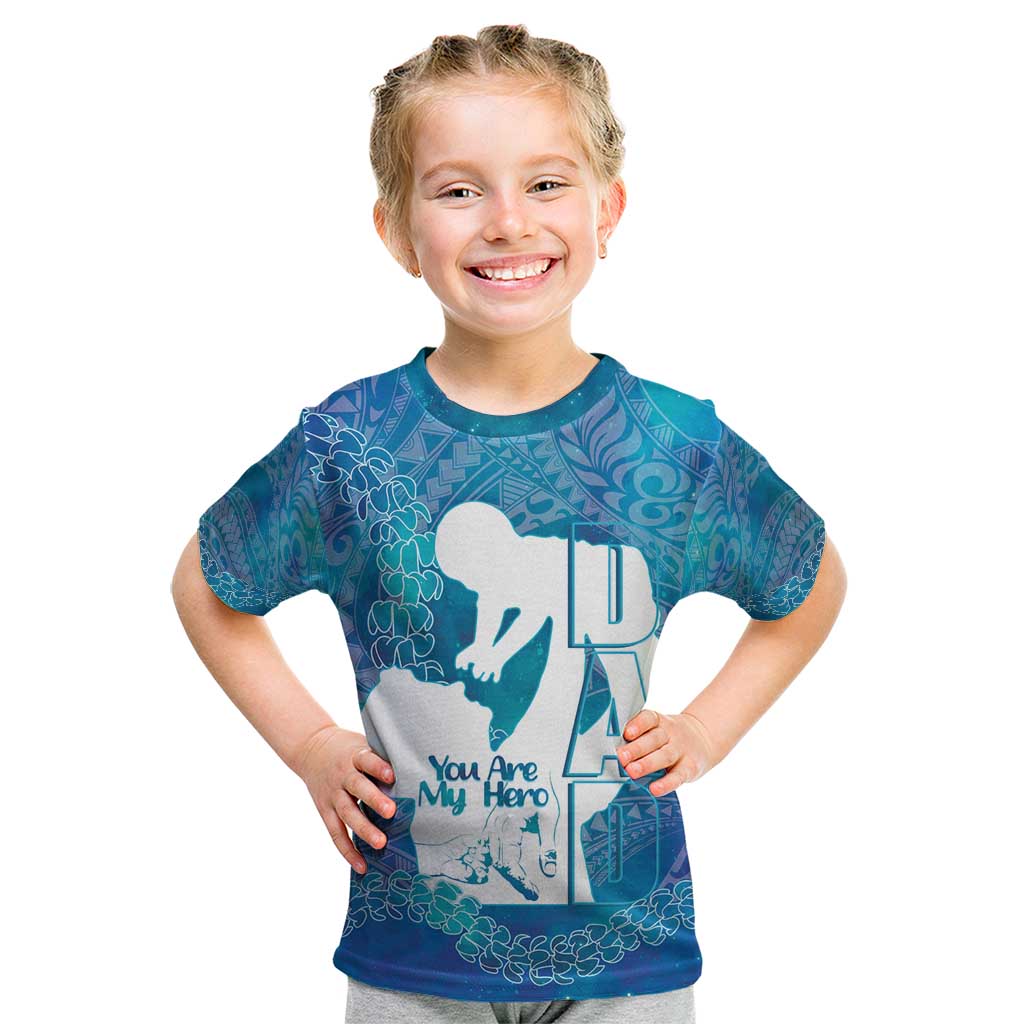 Turquoise Polynesia Father's Day Kid T Shirt Dad You Are My Hero