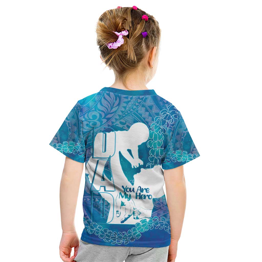 Turquoise Polynesia Father's Day Kid T Shirt Dad You Are My Hero