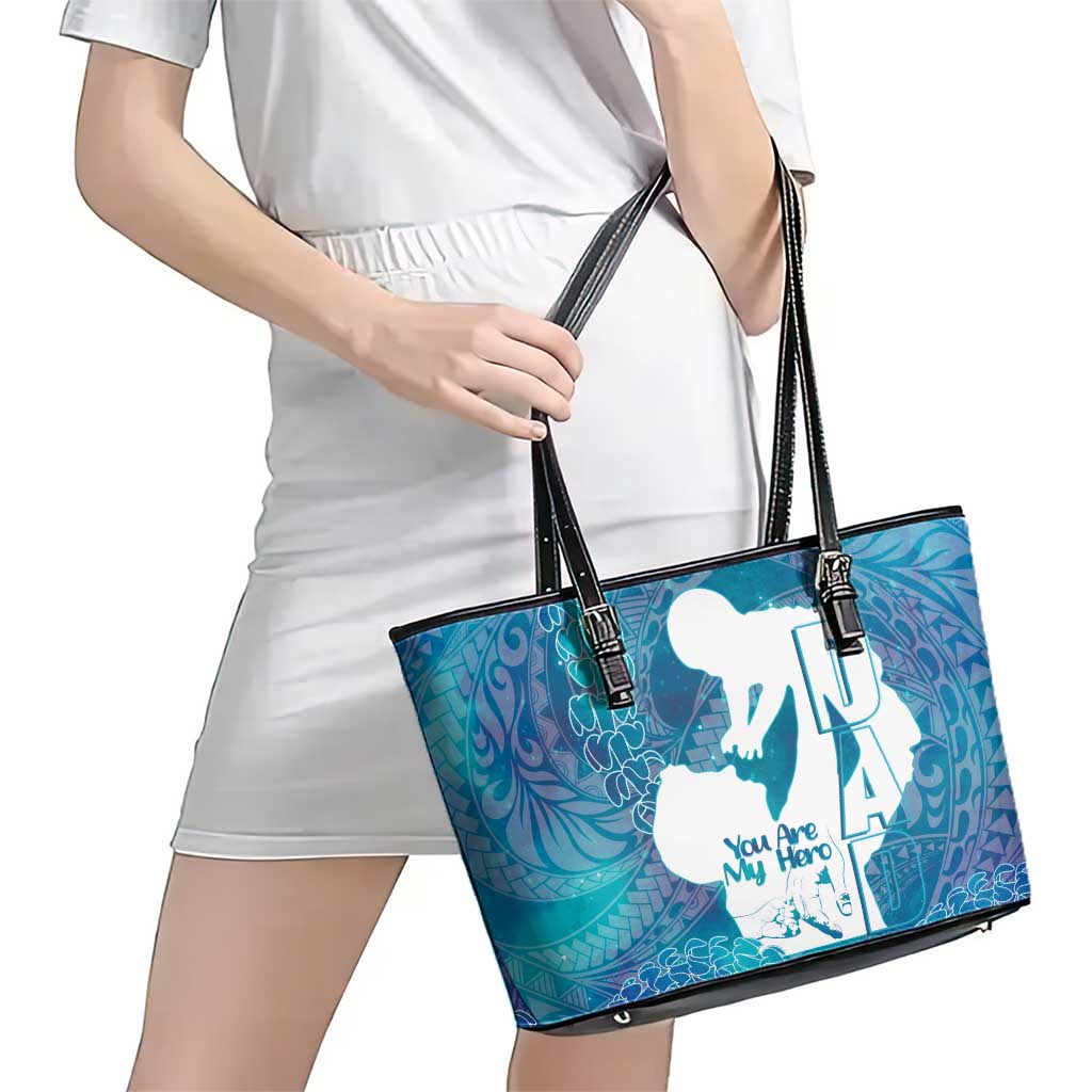 Turquoise Polynesia Father's Day Leather Tote Bag Dad You Are My Hero