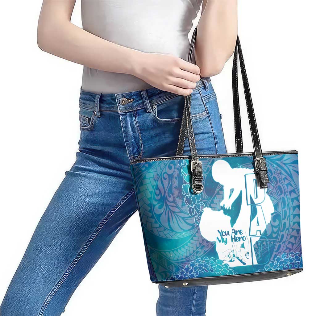 Turquoise Polynesia Father's Day Leather Tote Bag Dad You Are My Hero