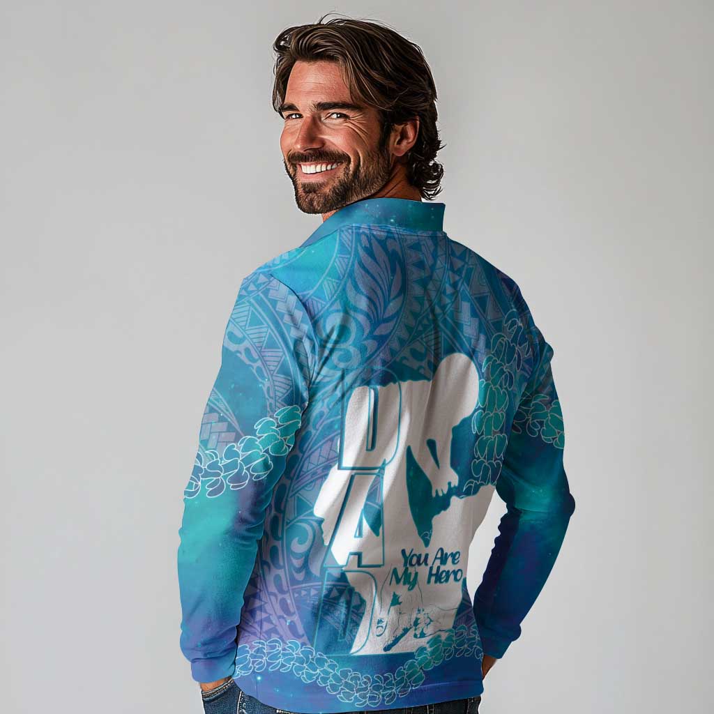 Turquoise Polynesia Father's Day Long Sleeve Polo Shirt Dad You Are My Hero