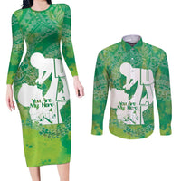 Green Polynesia Father's Day Couples Matching Long Sleeve Bodycon Dress and Long Sleeve Button Shirt Dad You Are My Hero LT14 Green - Polynesian Pride