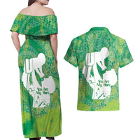 Green Polynesia Father's Day Couples Matching Off Shoulder Maxi Dress and Hawaiian Shirt Dad You Are My Hero LT14 - Polynesian Pride