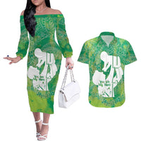 Green Polynesia Father's Day Couples Matching Off The Shoulder Long Sleeve Dress and Hawaiian Shirt Dad You Are My Hero LT14 Green - Polynesian Pride