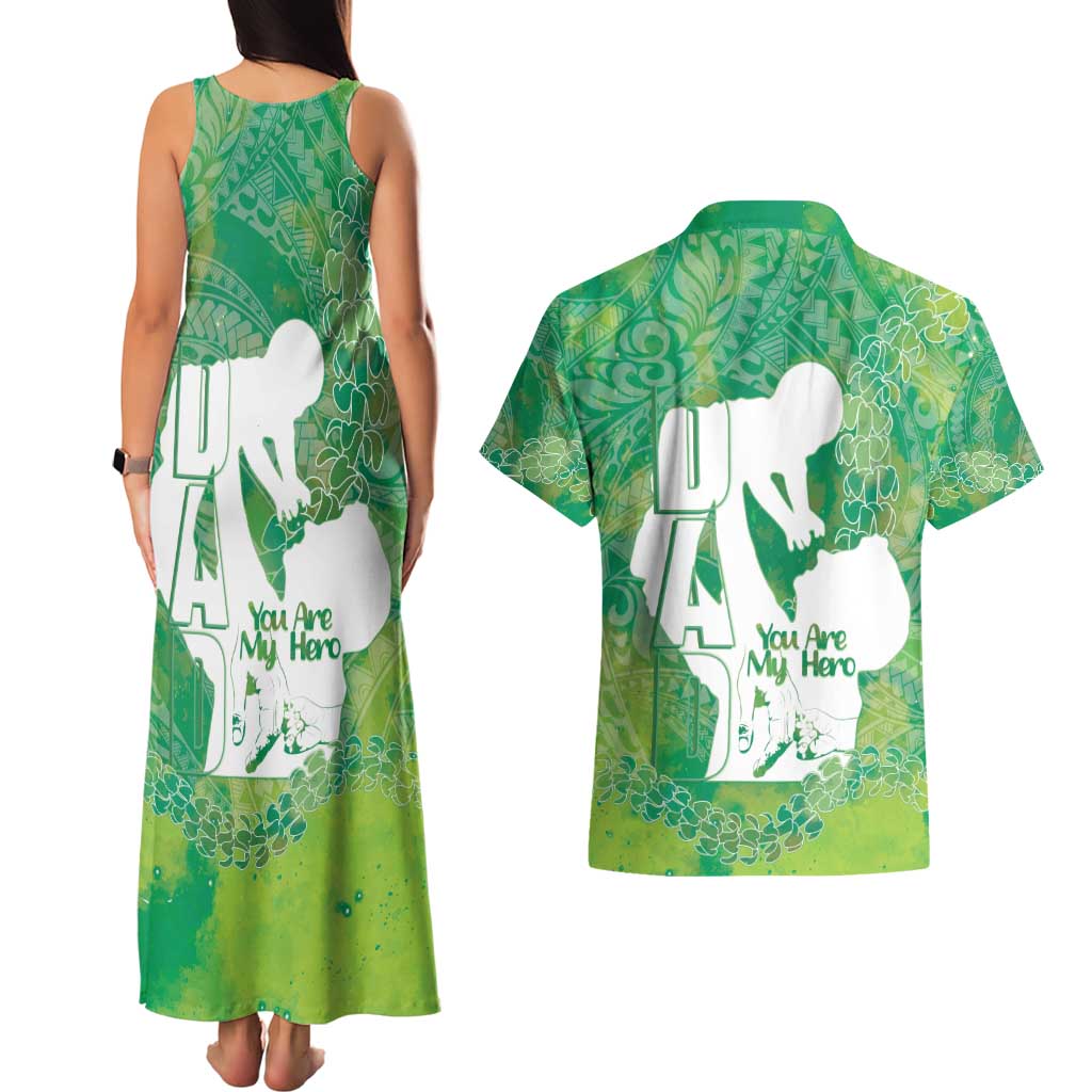 Green Polynesia Father's Day Couples Matching Tank Maxi Dress and Hawaiian Shirt Dad You Are My Hero LT14 - Polynesian Pride