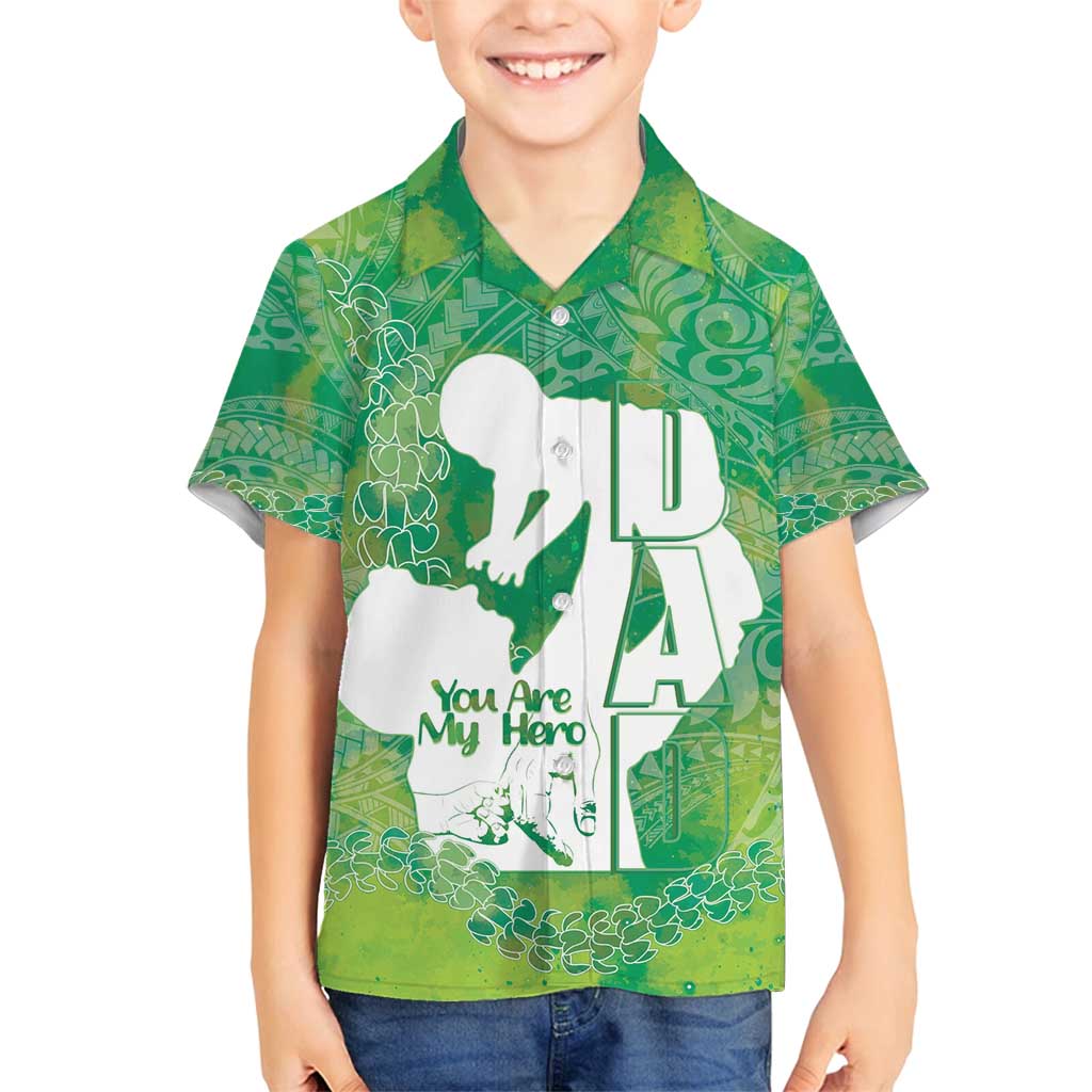Green Polynesia Father's Day Family Matching Off Shoulder Maxi Dress and Hawaiian Shirt Dad You Are My Hero LT14 Son's Shirt Green - Polynesian Pride