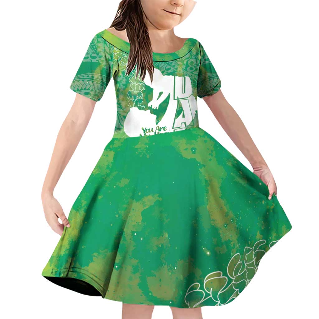 Green Polynesia Father's Day Family Matching Off Shoulder Short Dress and Hawaiian Shirt Dad You Are My Hero LT14 Daughter's Dress Green - Polynesian Pride