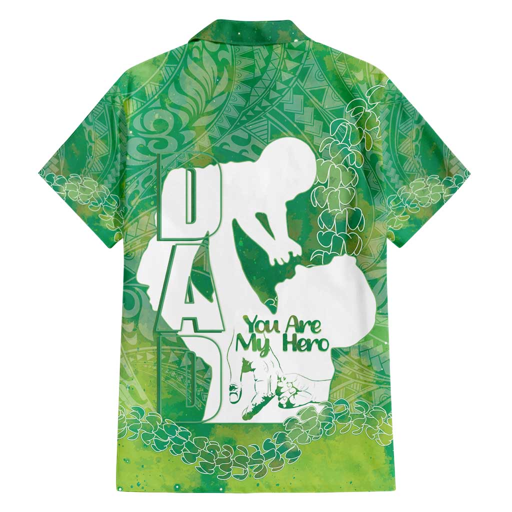 Green Polynesia Father's Day Family Matching Off Shoulder Short Dress and Hawaiian Shirt Dad You Are My Hero LT14 - Polynesian Pride