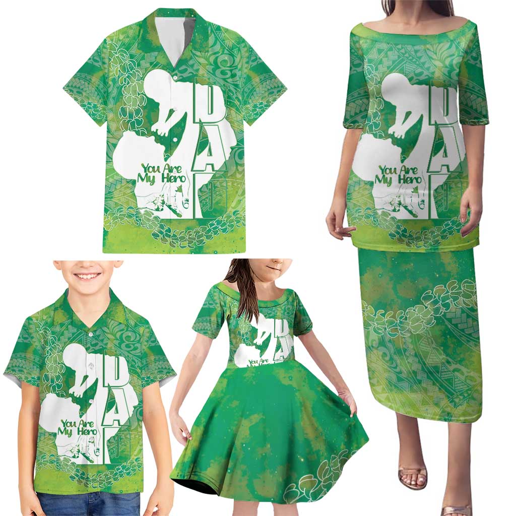 Green Polynesia Father's Day Family Matching Puletasi and Hawaiian Shirt Dad You Are My Hero LT14 - Polynesian Pride