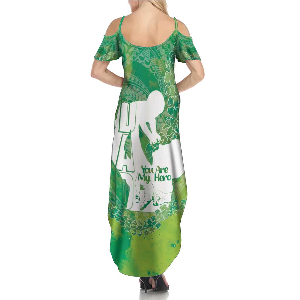 Green Polynesia Father's Day Family Matching Summer Maxi Dress and Hawaiian Shirt Dad You Are My Hero LT14 - Polynesian Pride