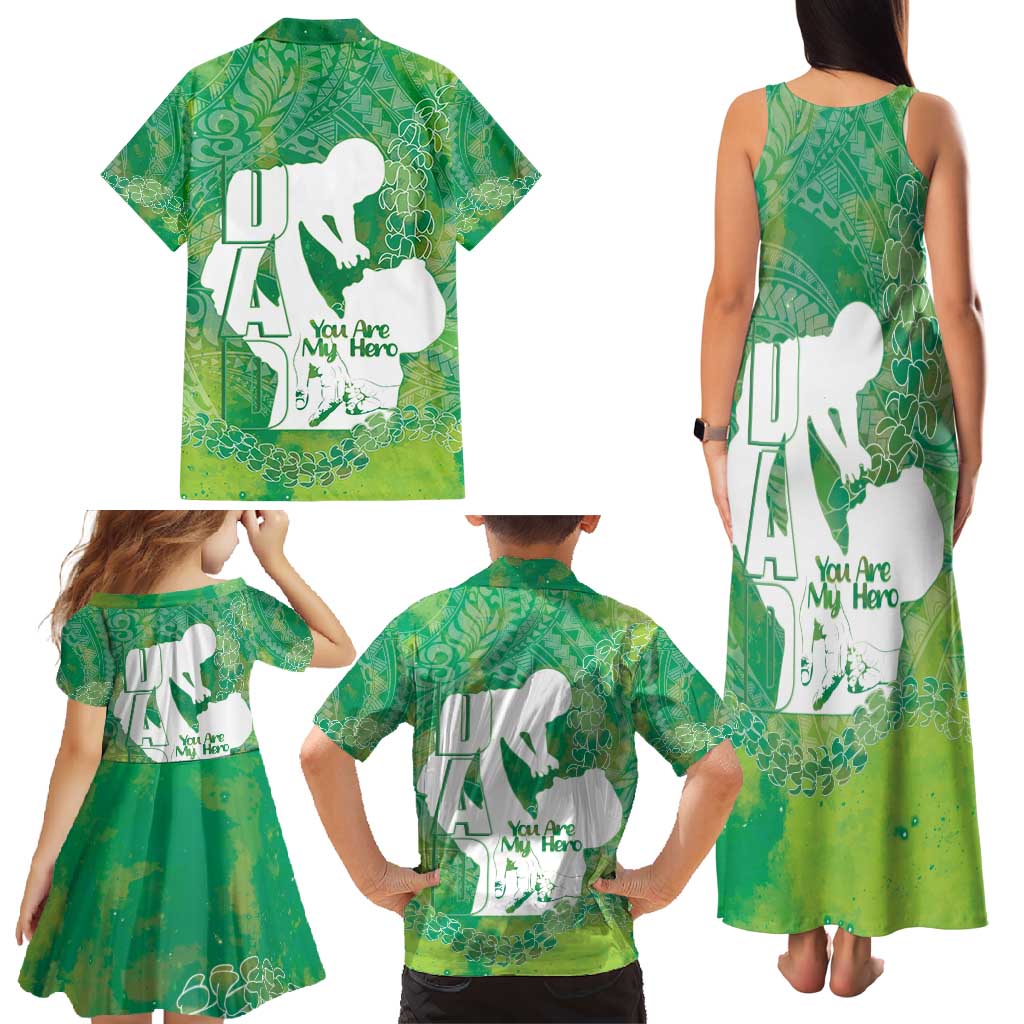 Green Polynesia Father's Day Family Matching Tank Maxi Dress and Hawaiian Shirt Dad You Are My Hero LT14 - Polynesian Pride