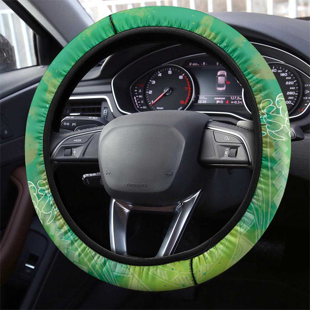 Green Polynesia Father's Day Steering Wheel Cover Dad You Are My Hero