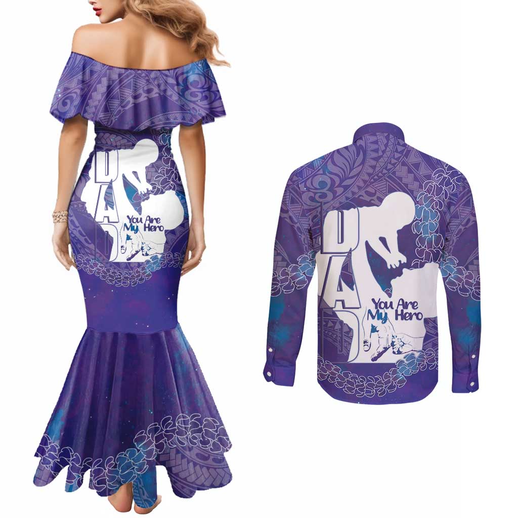 Purple Polynesia Father's Day Couples Matching Mermaid Dress and Long Sleeve Button Shirt Dad You Are My Hero LT14 - Polynesian Pride