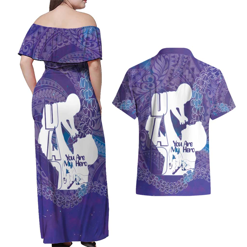 Purple Polynesia Father's Day Couples Matching Off Shoulder Maxi Dress and Hawaiian Shirt Dad You Are My Hero LT14 - Polynesian Pride