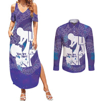 Purple Polynesia Father's Day Couples Matching Summer Maxi Dress and Long Sleeve Button Shirt Dad You Are My Hero LT14 Purple - Polynesian Pride