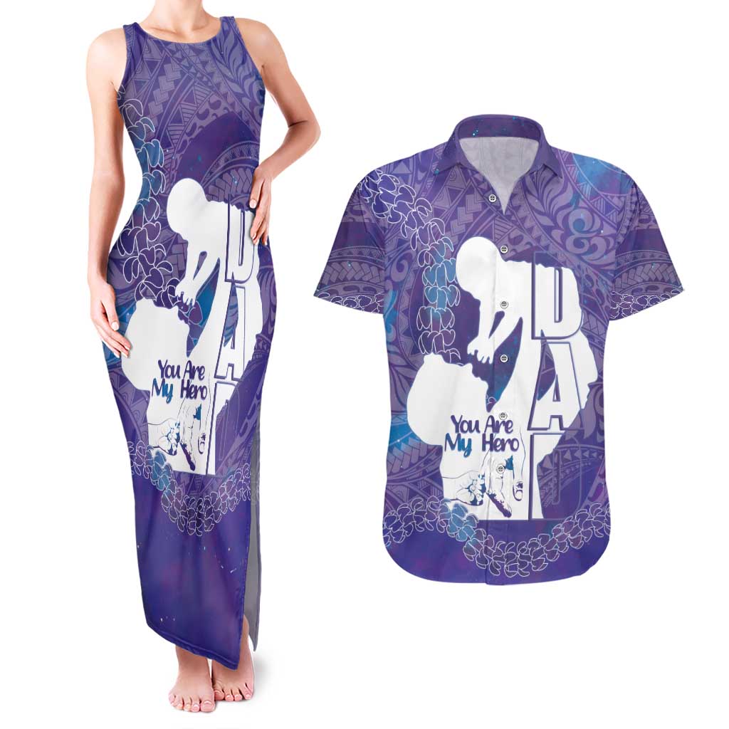 Purple Polynesia Father's Day Couples Matching Tank Maxi Dress and Hawaiian Shirt Dad You Are My Hero LT14 Purple - Polynesian Pride