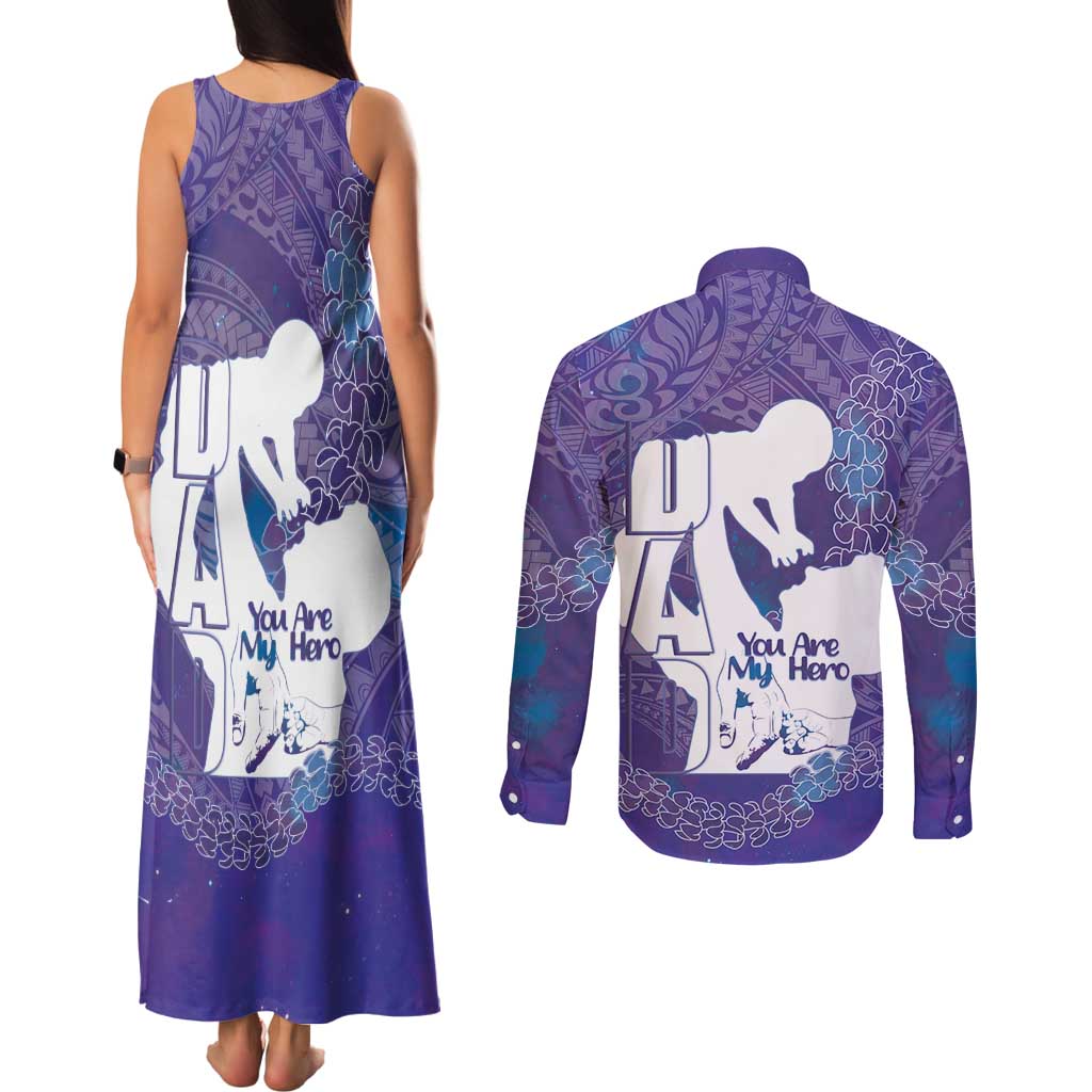 Purple Polynesia Father's Day Couples Matching Tank Maxi Dress and Long Sleeve Button Shirt Dad You Are My Hero LT14 - Polynesian Pride