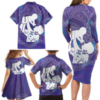 Purple Polynesia Father's Day Family Matching Long Sleeve Bodycon Dress and Hawaiian Shirt Dad You Are My Hero LT14 - Polynesian Pride