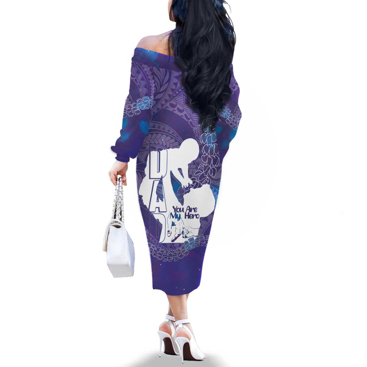 Purple Polynesia Father's Day Family Matching Off The Shoulder Long Sleeve Dress and Hawaiian Shirt Dad You Are My Hero LT14 - Polynesian Pride