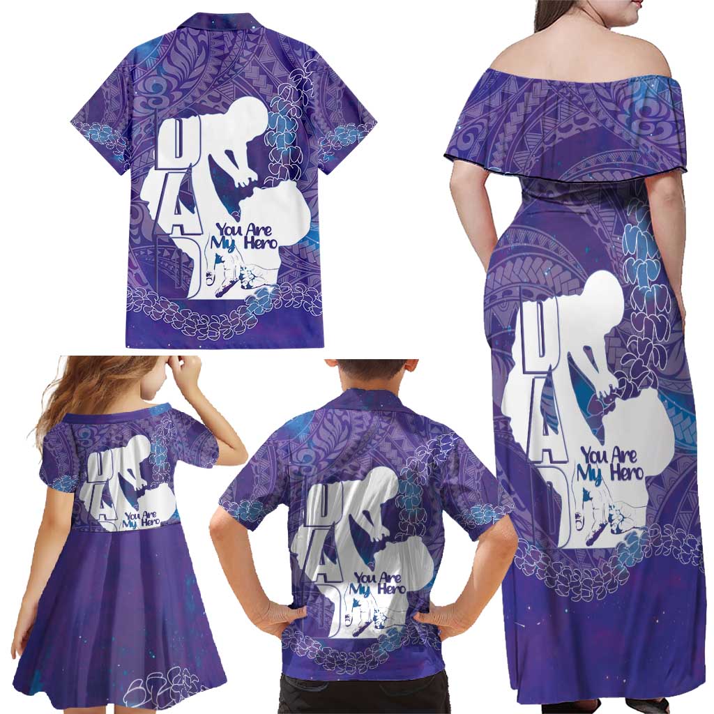 Purple Polynesia Father's Day Family Matching Off Shoulder Maxi Dress and Hawaiian Shirt Dad You Are My Hero LT14 - Polynesian Pride