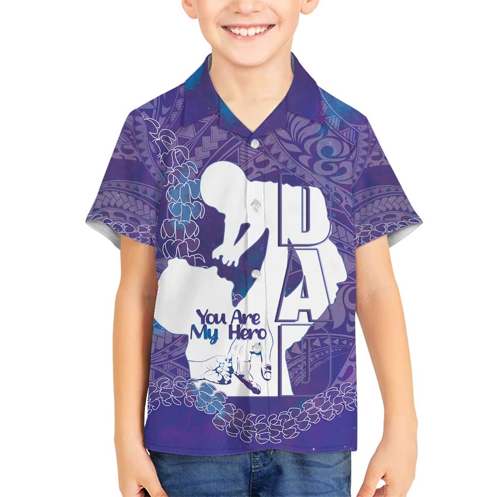 Purple Polynesia Father's Day Family Matching Off Shoulder Maxi Dress and Hawaiian Shirt Dad You Are My Hero LT14 Son's Shirt Purple - Polynesian Pride