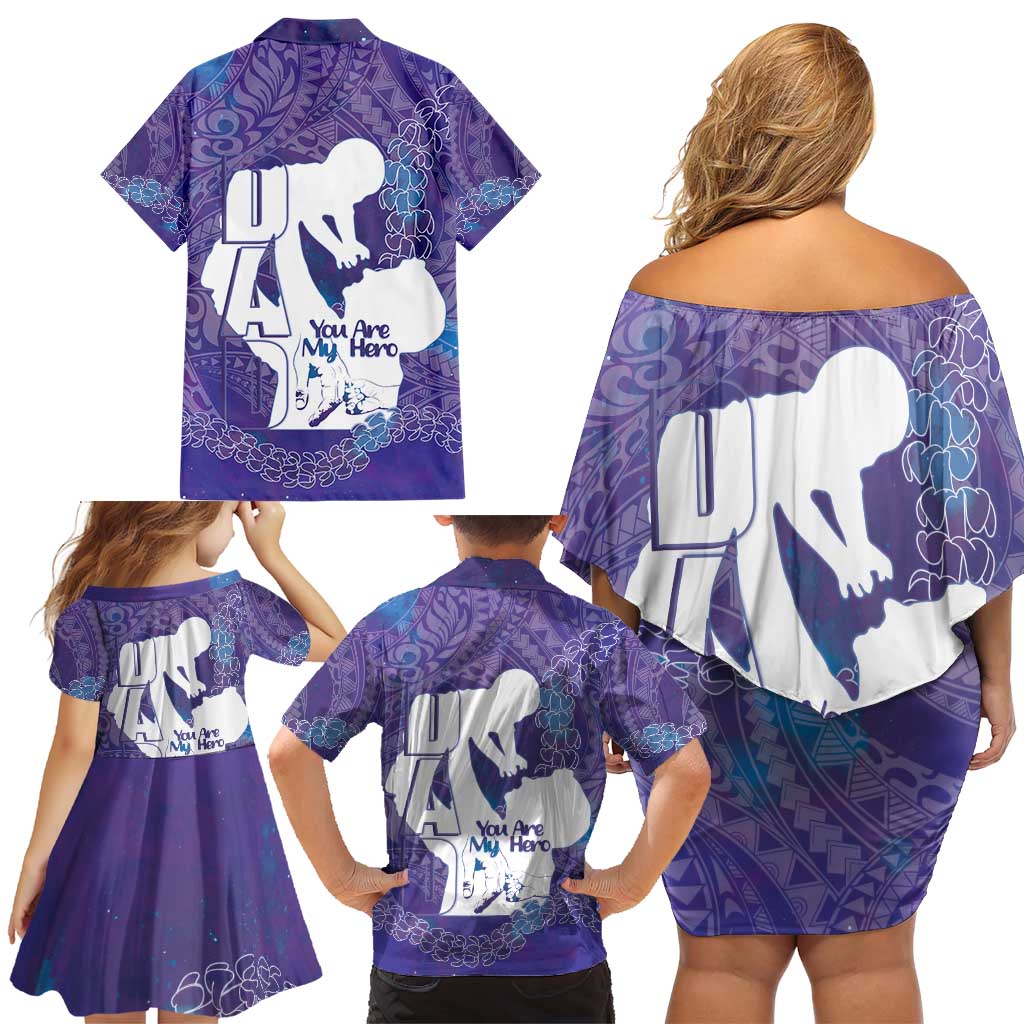 Purple Polynesia Father's Day Family Matching Off Shoulder Short Dress and Hawaiian Shirt Dad You Are My Hero LT14 - Polynesian Pride