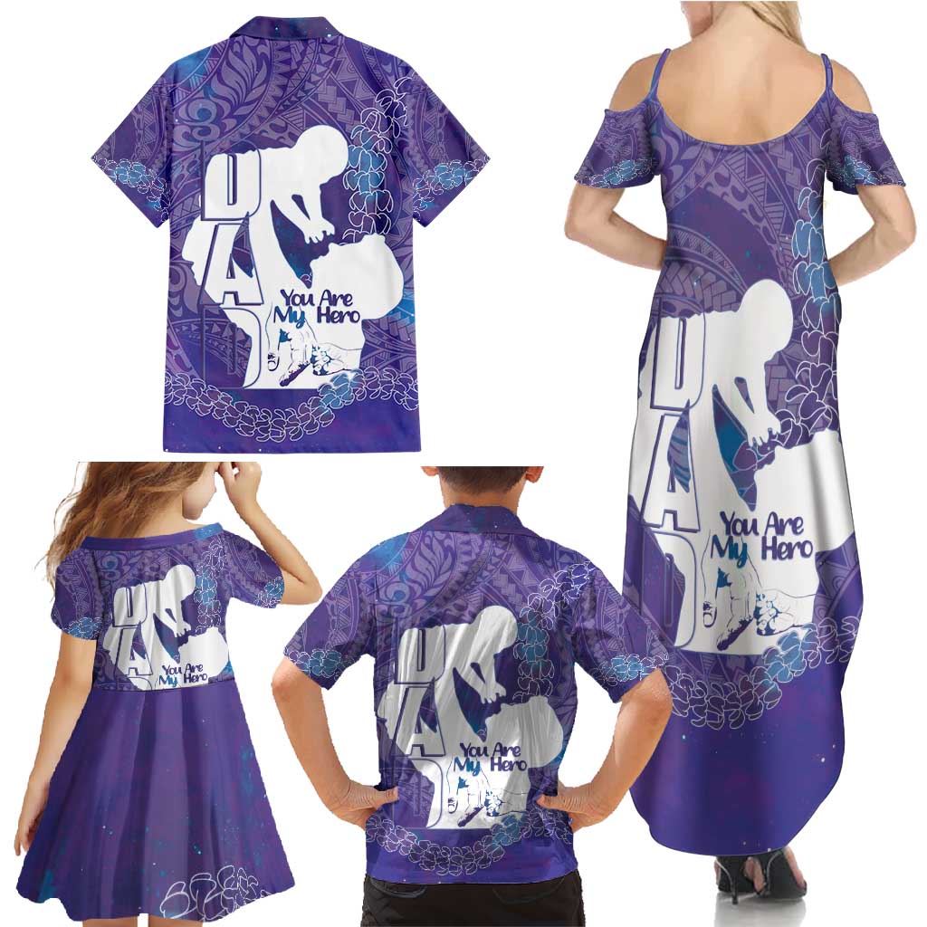 Purple Polynesia Father's Day Family Matching Summer Maxi Dress and Hawaiian Shirt Dad You Are My Hero LT14 - Polynesian Pride