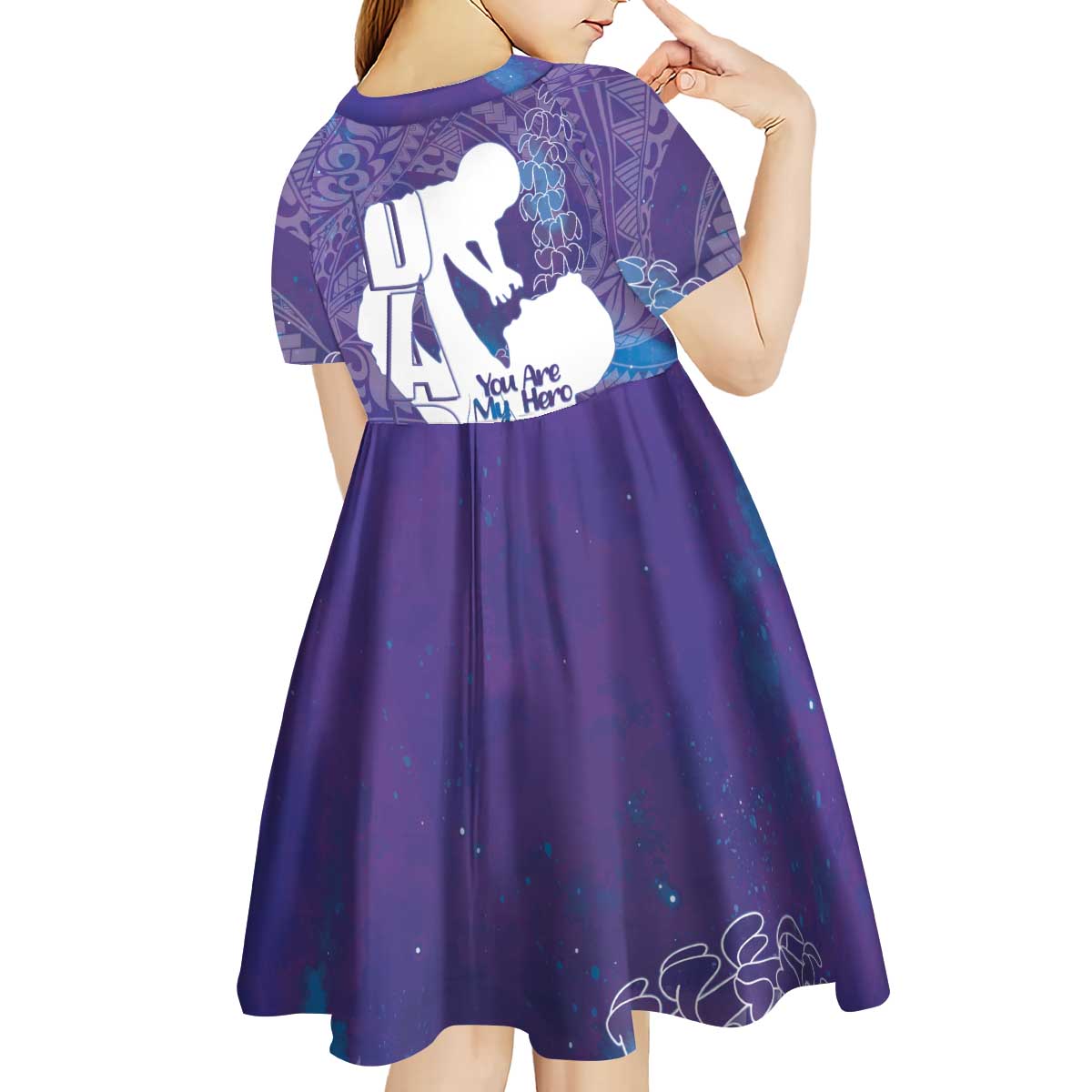 Purple Polynesia Father's Day Kid Short Sleeve Dress Dad You Are My Hero