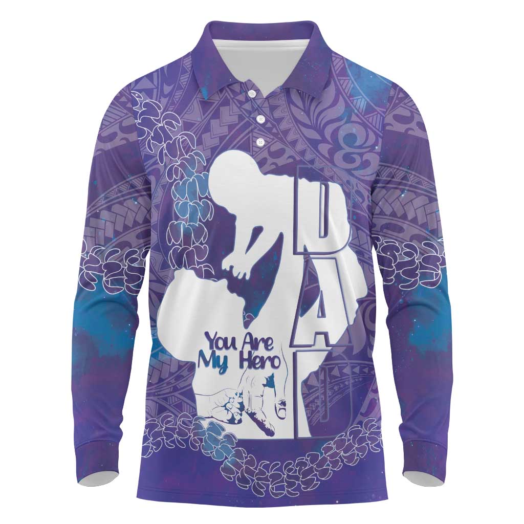 Purple Polynesia Father's Day Long Sleeve Polo Shirt Dad You Are My Hero