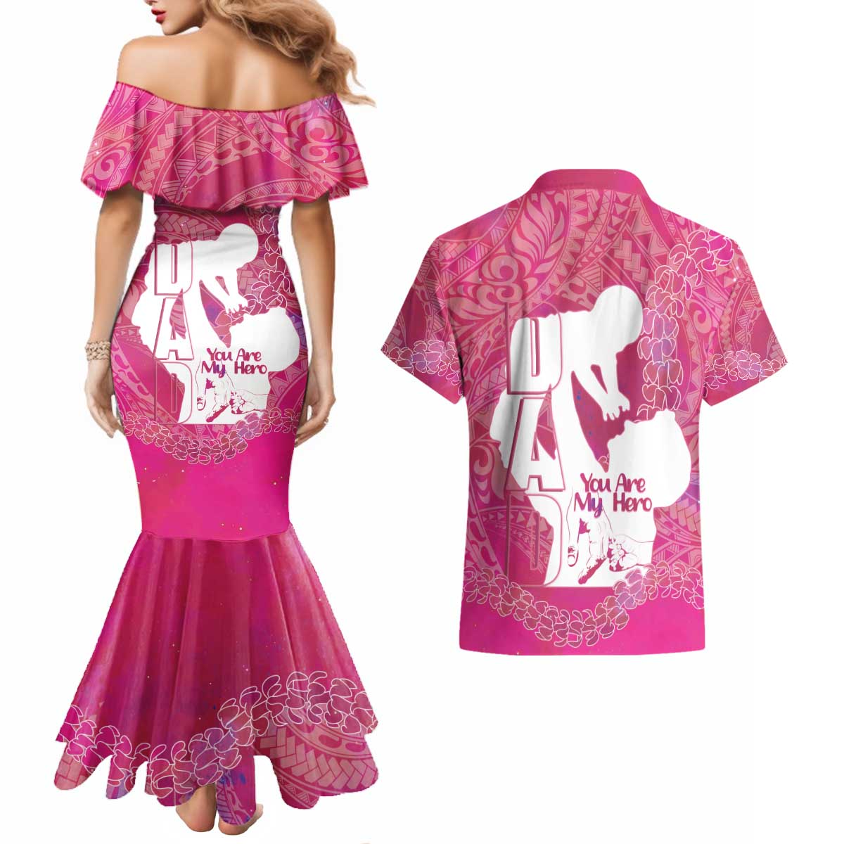 Pink Polynesia Father's Day Couples Matching Mermaid Dress and Hawaiian Shirt Dad You Are My Hero LT14 - Polynesian Pride