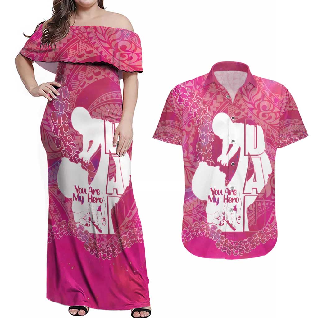 Pink Polynesia Father's Day Couples Matching Off Shoulder Maxi Dress and Hawaiian Shirt Dad You Are My Hero LT14 Pink - Polynesian Pride