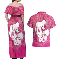 Pink Polynesia Father's Day Couples Matching Off Shoulder Maxi Dress and Hawaiian Shirt Dad You Are My Hero LT14 - Polynesian Pride