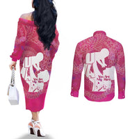 Pink Polynesia Father's Day Couples Matching Off The Shoulder Long Sleeve Dress and Long Sleeve Button Shirt Dad You Are My Hero LT14 - Polynesian Pride