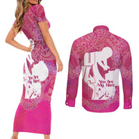 Pink Polynesia Father's Day Couples Matching Short Sleeve Bodycon Dress and Long Sleeve Button Shirt Dad You Are My Hero LT14 - Polynesian Pride