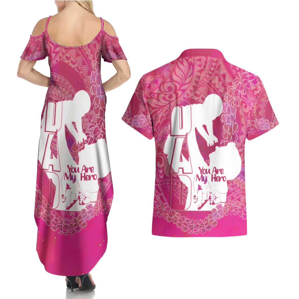 Pink Polynesia Father's Day Couples Matching Summer Maxi Dress and Hawaiian Shirt Dad You Are My Hero LT14 - Polynesian Pride