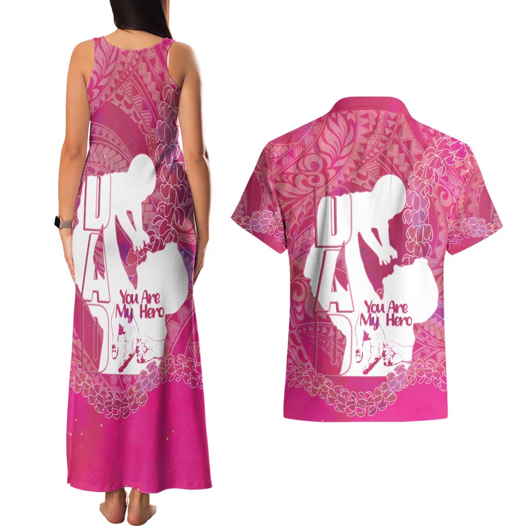 Pink Polynesia Father's Day Couples Matching Tank Maxi Dress and Hawaiian Shirt Dad You Are My Hero LT14 - Polynesian Pride