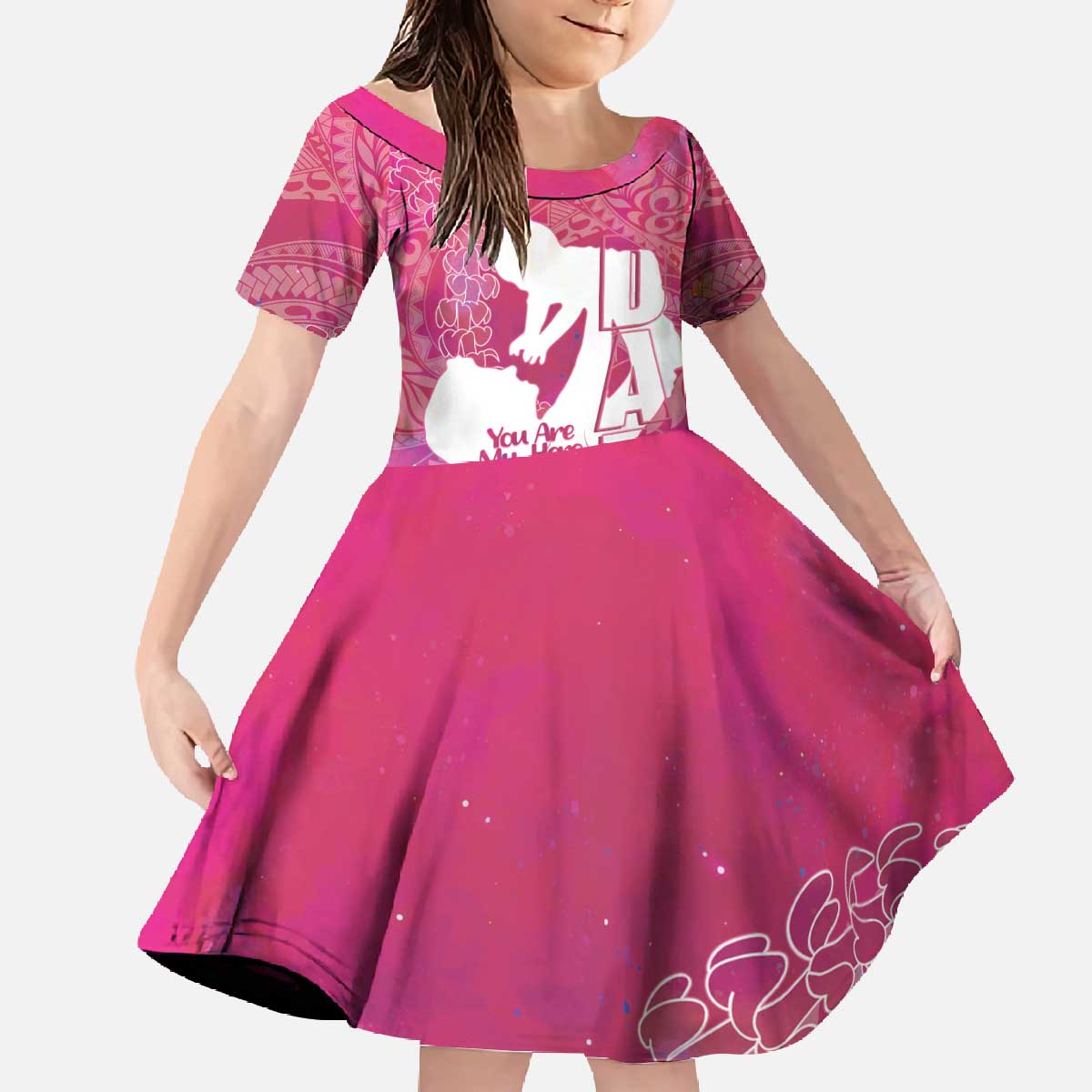 Pink Polynesia Father's Day Family Matching Off The Shoulder Long Sleeve Dress and Hawaiian Shirt Dad You Are My Hero LT14 Daughter's Dress Pink - Polynesian Pride