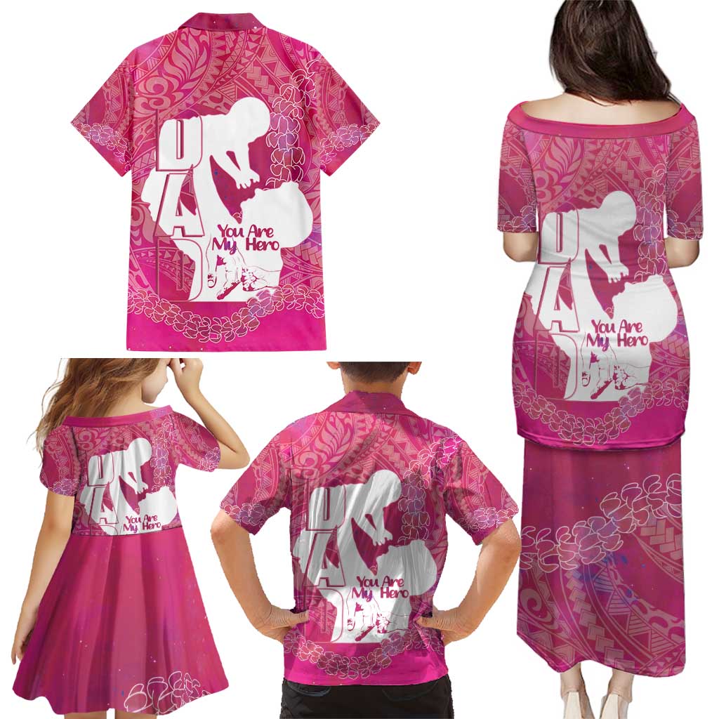Pink Polynesia Father's Day Family Matching Puletasi and Hawaiian Shirt Dad You Are My Hero LT14 - Polynesian Pride