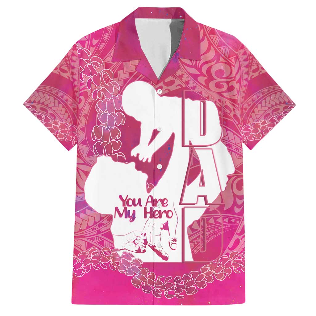 Pink Polynesia Father's Day Family Matching Puletasi and Hawaiian Shirt Dad You Are My Hero LT14 Dad's Shirt - Short Sleeve Pink - Polynesian Pride