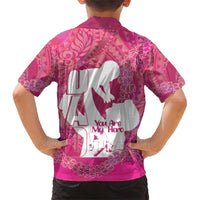 Pink Polynesia Father's Day Family Matching Short Sleeve Bodycon Dress and Hawaiian Shirt Dad You Are My Hero LT14 - Polynesian Pride