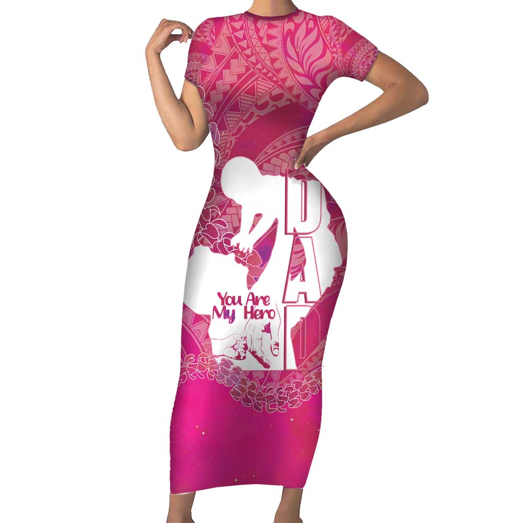 Pink Polynesia Father's Day Family Matching Short Sleeve Bodycon Dress and Hawaiian Shirt Dad You Are My Hero LT14 Mom's Dress Pink - Polynesian Pride